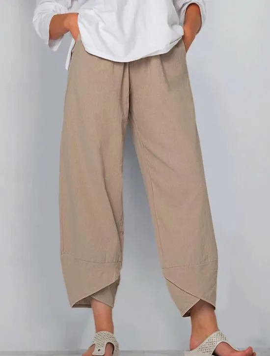 Online Women's Cotton Linen Pants Baggy Pants Linen Like Chinos Fashion Basic Full Length Medium Waist Plain Pocket Drawstring Comfort Outdoor Micro-elastic Vacation Street Daily Grey Black White Dark Navy Women Pants