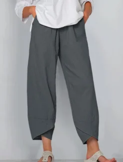 Online Women's Cotton Linen Pants Baggy Pants Linen Like Chinos Fashion Basic Full Length Medium Waist Plain Pocket Drawstring Comfort Outdoor Micro-elastic Vacation Street Daily Grey Black White Dark Navy Women Pants