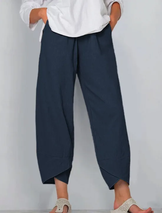 Online Women's Cotton Linen Pants Baggy Pants Linen Like Chinos Fashion Basic Full Length Medium Waist Plain Pocket Drawstring Comfort Outdoor Micro-elastic Vacation Street Daily Grey Black White Dark Navy Women Pants