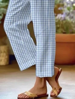 Clearance Women's Cotton Linen Pants Baggy Pants Linen Like Fashion Streetwear Full Length High Waist Graphic Lattice Printing Thermal Warm Breathable Soft Micro-elastic Outdoor Daily Women Leggings