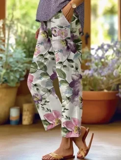 Clearance Women's Cotton Linen Pants Baggy Pants Linen Like Fashion Streetwear Full Length High Waist Graphic Lattice Printing Thermal Warm Breathable Soft Micro-elastic Outdoor Daily Women Leggings