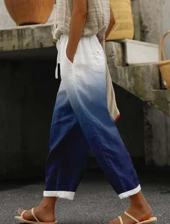 Sale Women's Cotton Linen Pants Pants Trousers Casual Daily Ankle-Length Graphic Striped Drawstring Side Pockets Breathability Comfortable Micro-elastic Weekend Royal Blue Blue Sky Blue Dark Blue Spring Women Pants