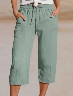 Best Women's Cotton Linen Pants Chinos Vacation Streetwear Basic Calf-Length High Waist Plain Pocket Elastic Waistband Comfy Soft Comfortable Micro-elastic Outdoor Street Light Green Blue Khaki Army Green Women Pants