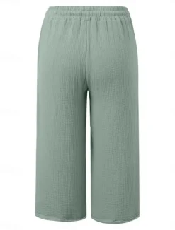 Best Women's Cotton Linen Pants Chinos Vacation Streetwear Basic Calf-Length High Waist Plain Pocket Elastic Waistband Comfy Soft Comfortable Micro-elastic Outdoor Street Light Green Blue Khaki Army Green Women Pants