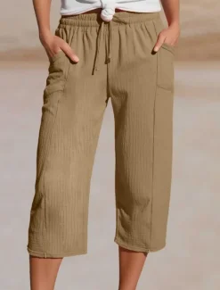 Best Women's Cotton Linen Pants Chinos Vacation Streetwear Basic Calf-Length High Waist Plain Pocket Elastic Waistband Comfy Soft Comfortable Micro-elastic Outdoor Street Light Green Blue Khaki Army Green Women Pants