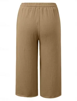 Best Women's Cotton Linen Pants Chinos Vacation Streetwear Basic Calf-Length High Waist Plain Pocket Elastic Waistband Comfy Soft Comfortable Micro-elastic Outdoor Street Light Green Blue Khaki Army Green Women Pants