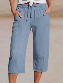 Best Women's Cotton Linen Pants Chinos Vacation Streetwear Basic Calf-Length High Waist Plain Pocket Elastic Waistband Comfy Soft Comfortable Micro-elastic Outdoor Street Light Green Blue Khaki Army Green Women Pants