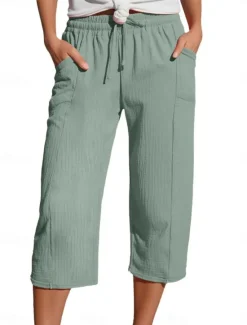 Best Women's Cotton Linen Pants Chinos Vacation Streetwear Basic Calf-Length High Waist Plain Pocket Elastic Waistband Comfy Soft Comfortable Micro-elastic Outdoor Street Light Green Blue Khaki Army Green Women Pants