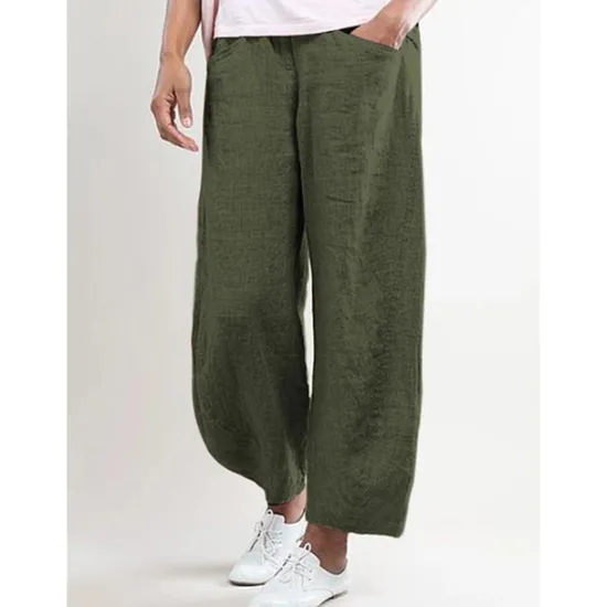 Outlet Women's Cotton Linen Pants Pants Trousers Baggy Pants Basic Casual Lounge Mid Waist Side Pockets Baggy Office Valentine's Day Daily Pink Red Dark Navy Green Women Pants