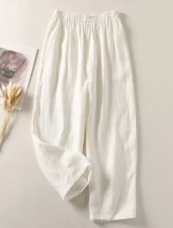 Online Women's Cotton Linen Pants Chinos Ethnic Style Basic Casual Full Length High Waist Plain Pocket Drawstring Comfort Outdoor Stretchy Vacation Street Daily Black White Fuchsia Orange Summer Spring Women Pants