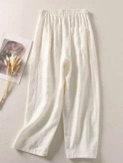 Online Women's Cotton Linen Pants Chinos Ethnic Style Basic Casual Full Length High Waist Plain Pocket Drawstring Comfort Outdoor Stretchy Vacation Street Daily Black White Fuchsia Orange Summer Spring Women Pants