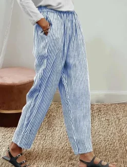 Sale Women's Cotton Linen Pants Baggy Pants Linen Like Vacation Vintage Hawaiian Full Length High Waist Graphic Striped Printing Thermal Warm Breathable Soft Micro-elastic Vacation Daily Going out Women Pants|Leggings