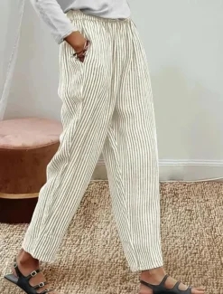 Sale Women's Cotton Linen Pants Baggy Pants Linen Like Vacation Vintage Hawaiian Full Length High Waist Graphic Striped Printing Thermal Warm Breathable Soft Micro-elastic Vacation Daily Going out Women Pants|Leggings
