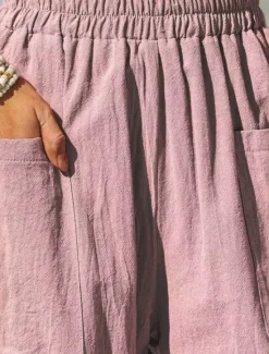 Women's Cotton Linen Pants Basic Full Length High Waist Plain Pocket Comfort Outdoor Micro-elastic Vacation Street Causal Black Pink Wine Navy Blue Summer Spring Fall Loose Fit Women Pants