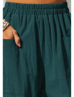 Women's Cotton Linen Pants Basic Full Length High Waist Plain Pocket Comfort Outdoor Micro-elastic Vacation Street Causal Black Pink Wine Navy Blue Summer Spring Fall Loose Fit Women Pants