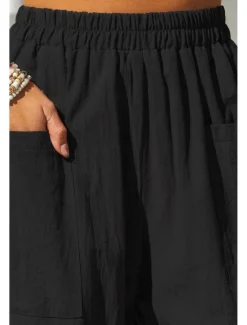 Women's Cotton Linen Pants Basic Full Length High Waist Plain Pocket Comfort Outdoor Micro-elastic Vacation Street Causal Black Pink Wine Navy Blue Summer Spring Fall Loose Fit Women Pants