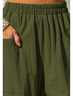 Women's Cotton Linen Pants Basic Full Length High Waist Plain Pocket Comfort Outdoor Micro-elastic Vacation Street Causal Black Pink Wine Navy Blue Summer Spring Fall Loose Fit Women Pants