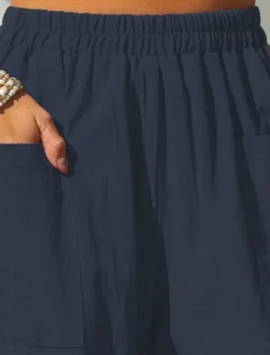 Women's Cotton Linen Pants Basic Full Length High Waist Plain Pocket Comfort Outdoor Micro-elastic Vacation Street Causal Black Pink Wine Navy Blue Summer Spring Fall Loose Fit Women Pants