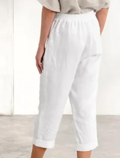 New Women's Cotton Linen Pants Chinos Fashion Streetwear Calf-Length High Waist Plain Pocket Elastic Waistband Comfy Soft Comfortable Micro-elastic Outdoor Street Navy-blue White Summer Spring Regular Fit Women Pants
