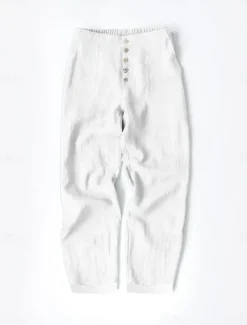 New Women's Cotton Linen Pants Chinos Fashion Streetwear Calf-Length High Waist Plain Pocket Elastic Waistband Comfy Soft Comfortable Micro-elastic Outdoor Street Navy-blue White Summer Spring Regular Fit Women Pants