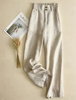 Sale Women's Cotton Linen Pants Pants Trousers Fashion Long Plain Side Pockets Breathability Comfortable Inelastic Casual Daily Black White Beige Spring & Summer Regular Fit Women Pants