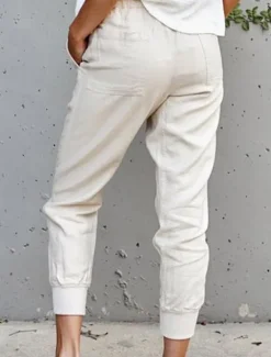 Online Women's Cotton Linen Pants Pants Trousers Casual Daily Ankle-Length Plain Drawstring Side Pockets Breathability Comfortable Inelastic Weekend White Army Green Orange Apricot Spring & Summer Regular Women Pants