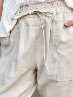 Online Women's Cotton Linen Pants Pants Trousers Casual Daily Ankle-Length Plain Drawstring Side Pockets Breathability Comfortable Inelastic Weekend White Army Green Orange Apricot Spring & Summer Regular Women Pants
