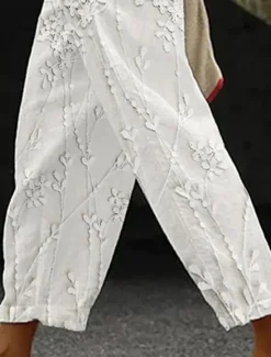 New Women's Cotton Linen Pants Baggy Pants Linen Like Fashion Streetwear Full Length High Waist Floral Printing Thermal Warm Breathable Soft Micro-elastic Outdoor Daily Linen Like Fall Winter Women Leggings