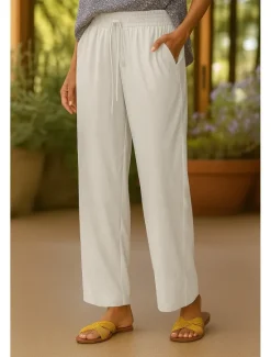 New Women's Cotton Linen Pants Chinos Fashion Basic Casual Full Length High Waist Plain Drawstring Comfort Outdoor Stretchy Vacation Street Daily Black Khaki Beige Summer Spring Regular Fit Women Pants