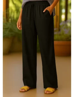 New Women's Cotton Linen Pants Chinos Fashion Basic Casual Full Length High Waist Plain Drawstring Comfort Outdoor Stretchy Vacation Street Daily Black Khaki Beige Summer Spring Regular Fit Women Pants
