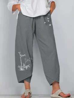 Sale Women's Cotton Linen Pants Pants Trousers Lightweight Casual Ankle-Length Low Rise Graphic Prints Pocket Breathability Comfortable Inelastic Casual Daily Weekend Navy Black ash-colored Summer Spring Women Pants