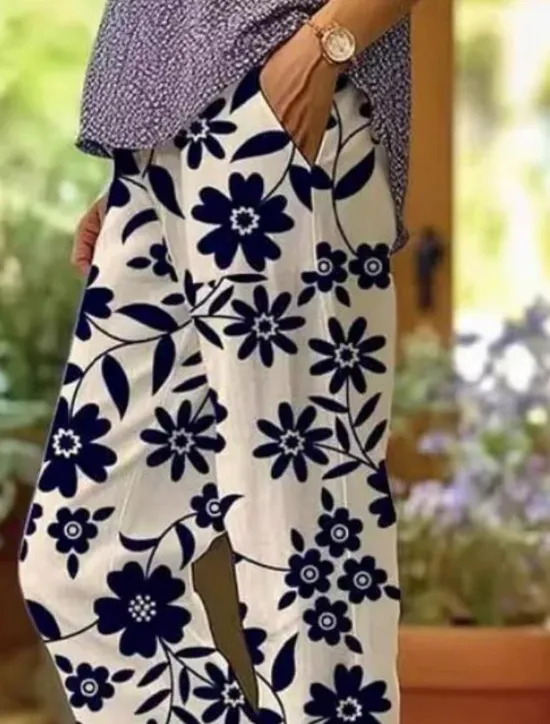 Clearance Women's Cotton Linen Pants Baggy Pants Linen Like Fashion Streetwear Full Length High Waist Floral Graphic Printing Thermal Warm Breathable Soft Micro-elastic Outdoor Daily Women Pants|Spring Pants