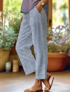 Hot Women's Cotton Linen Pants Baggy Pants Linen Like Fashion Streetwear Full Length High Waist Graphic Geometric Printing Thermal Warm Breathable Soft Micro-elastic Outdoor Daily Women Leggings