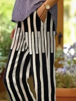 Hot Women's Cotton Linen Pants Baggy Pants Linen Like Fashion Streetwear Full Length High Waist Graphic Geometric Printing Thermal Warm Breathable Soft Micro-elastic Outdoor Daily Women Leggings
