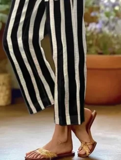 Hot Women's Cotton Linen Pants Baggy Pants Linen Like Fashion Streetwear Full Length High Waist Graphic Geometric Printing Thermal Warm Breathable Soft Micro-elastic Outdoor Daily Women Leggings
