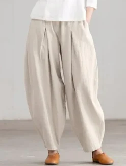 Clearance Women's Cotton Linen Pants Chinos Fashion Basic Full Length Medium Waist Plain Pocket Comfort Outdoor Micro-elastic Vacation Street Daily Black Navy Blue Orange Apricot Summer Spring Fall Regular Fit Women Pants