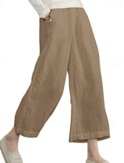 Discount Women's Cotton Linen Pants Slacks Active Casual Ankle-Length Natural Plain Pocket Elastic Waist Outdoor Comfortable Outdoor Vacation Casual Daily Wine Black Army Green Blue Summer Regular Fit Women Pants