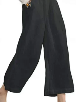 Discount Women's Cotton Linen Pants Slacks Active Casual Ankle-Length Natural Plain Pocket Elastic Waist Outdoor Comfortable Outdoor Vacation Casual Daily Wine Black Army Green Blue Summer Regular Fit Women Pants