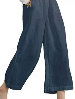 Discount Women's Cotton Linen Pants Slacks Active Casual Ankle-Length Natural Plain Pocket Elastic Waist Outdoor Comfortable Outdoor Vacation Casual Daily Wine Black Army Green Blue Summer Regular Fit Women Pants
