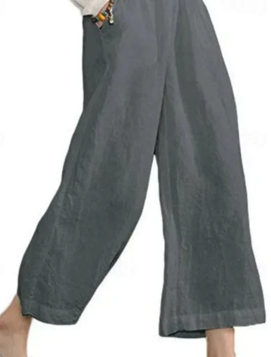 Discount Women's Cotton Linen Pants Slacks Active Casual Ankle-Length Natural Plain Pocket Elastic Waist Outdoor Comfortable Outdoor Vacation Casual Daily Wine Black Army Green Blue Summer Regular Fit Women Pants