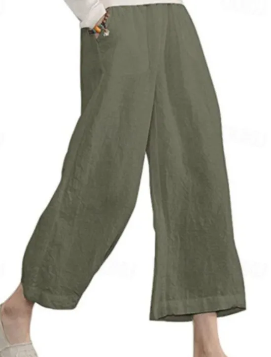 Discount Women's Cotton Linen Pants Slacks Active Casual Ankle-Length Natural Plain Pocket Elastic Waist Outdoor Comfortable Outdoor Vacation Casual Daily Wine Black Army Green Blue Summer Regular Fit Women Pants