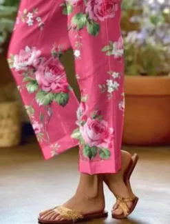 Online Women's Cotton Linen Pants Baggy Pants Linen Like Fashion Streetwear Full Length High Waist Floral Graphic Printing Thermal Warm Breathable Soft Micro-elastic Outdoor Daily Fall Winter Women Leggings|Spring Pants
