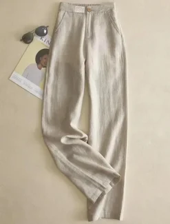 Discount Women's Cotton Linen Pants Pants Trousers Fashion Full Length Plain Side Pockets Breathability Comfortable Inelastic Casual Daily Black White Beige Gray Spring & Fall Women Pants