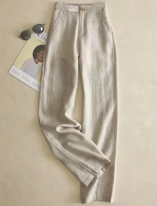 Discount Women's Cotton Linen Pants Pants Trousers Fashion Full Length Plain Side Pockets Breathability Comfortable Inelastic Casual Daily Black White Beige Gray Spring & Fall Women Pants