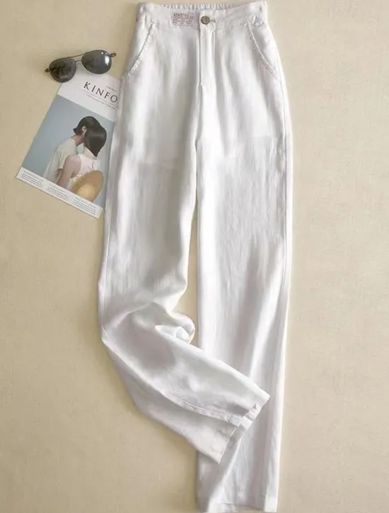 Discount Women's Cotton Linen Pants Pants Trousers Fashion Full Length Plain Side Pockets Breathability Comfortable Inelastic Casual Daily Black White Beige Gray Spring & Fall Women Pants