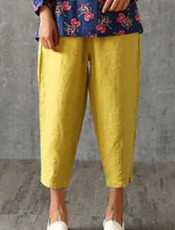 Best Women's Cotton Linen Pants Pants Trousers Baggy Pants Fashion Streetwear Full Length Mid Waist Plain Pocket Elastic Waist Baggy Breathability Soft Outdoor Micro-elastic Vacation Daily Daily Wear Women Pants