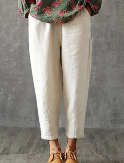 Best Women's Cotton Linen Pants Pants Trousers Baggy Pants Fashion Streetwear Full Length Mid Waist Plain Pocket Elastic Waist Baggy Breathability Soft Outdoor Micro-elastic Vacation Daily Daily Wear Women Pants