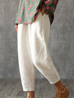 Best Women's Cotton Linen Pants Pants Trousers Baggy Pants Fashion Streetwear Full Length Mid Waist Plain Pocket Elastic Waist Baggy Breathability Soft Outdoor Micro-elastic Vacation Daily Daily Wear Women Pants