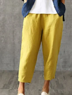 Best Women's Cotton Linen Pants Pants Trousers Baggy Pants Fashion Streetwear Full Length Mid Waist Plain Pocket Elastic Waist Baggy Breathability Soft Outdoor Micro-elastic Vacation Daily Daily Wear Women Pants