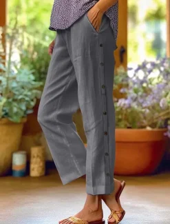 Outlet Women's Cotton Linen Pants Cropped Pants Fashion Casual Ankle-Length Mid Waist Plain Elastic Waist Breathable Comfortable Street Daily Wear Going out Black White Navy Blue Sky Blue Summer Regular Fit Women Pants